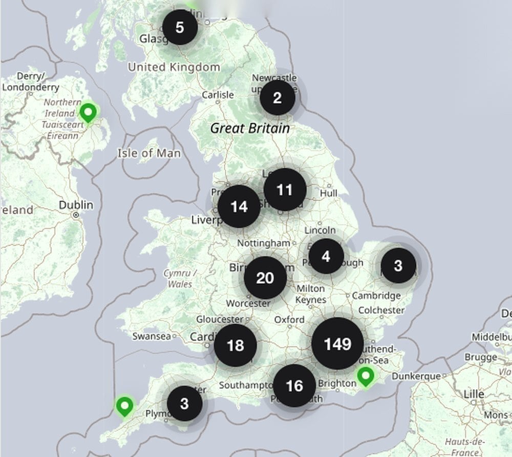 Map of Othership spaces across the UK